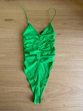Zara Green Ruched Swim Bodysuit